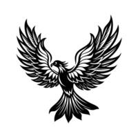 A black and white bird with wings spread out vector