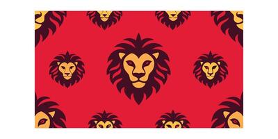 Lion head pattern on red background vector