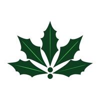 Minimalist Green Holly Leaf with Berry on a White Background. Christmas Icon Design vector