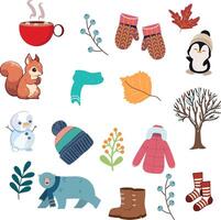 winter clipart set with various items vector