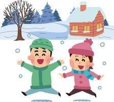 two children are playing in the snow vector