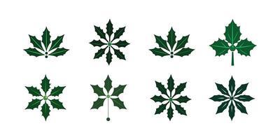 A set of green holly leaf with a single berry, symbolizing holiday cheer and Christmas tradition on a white background. vector