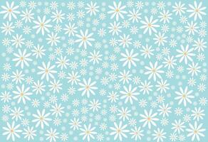 Seamless pattern with camomile flower on blue background, flat design, cute round flower plant nature collection, decoration element, isolated vector