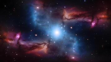Dark Red and Blue Nebula with Starry Sky. Universe science astronomy suitable for background and wallpaper. photo