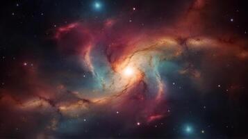 Beautiful Spiral Galaxy and Nebula in Deep Space. Universe science astronomy suitable for background and wallpaper. photo