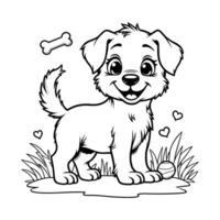 Line art of happy puppy standing coloring page on white background vector