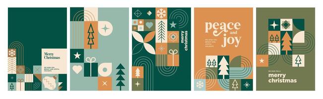 Set of Christmas and New Year Cards. Geometric illustration concepts for graphic and web design, social media banner, marketing material. vector