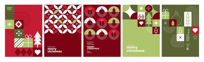 Set of illustrations on the theme of Christmas and New Year. concepts for greeting card, party invitation card, website banner, social media banner, marketing material. vector