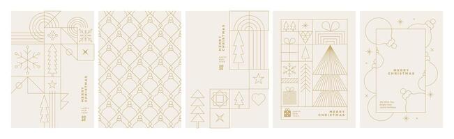 Set of Christmas and New Year Cards. Modern line illustration concepts for graphic and web design, social media banner, marketing material. vector