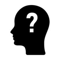 Icon of a person's head with a question mark. Finding solutions to problems. Psychology. Business. Brainstorming. vector
