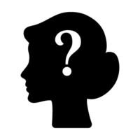 Icon of a woman's head with a question mark. Finding solutions to problems. Psychology. Business. Brainstorming. vector