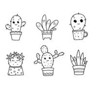 Illustration of a cute cartoon cactus. Hand drawn cactus outline set. cactus plant nature elements vector