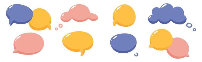 set of speech bubbles, speech cloud. Design elements for text, flow text, dialogue, conversation, comment, quote, callout speech balloons. Chat frames in cloud, circle and oval shapes. vector