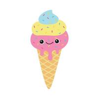 Cute ice cream with smiling face vector