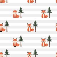 Seamless pattern with fox and pine. Cute animals pattern. Woodland. Wildlife backgrounds. vector