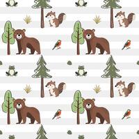 Cute animals pattern. Woodland patterns. Seamless pattern with bear, chipmunk. Forest wildlife backgrounds. vector
