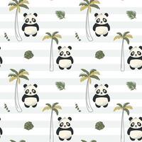 Seamless pattern with cute panda and palm trees. Childish jungle background. Baby panda wallpaper. vector