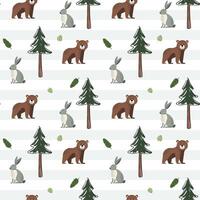 Cute seamless pattern with bear and hare. Forest wildlife backgrounds. Woodland patterns vector