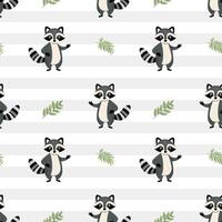 Seamless pattern with raccoon. Cute animals pattern. Wildlife backgrounds. vector
