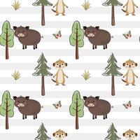 Cute animals pattern. Woodland patterns. Seamless pattern with boar, meerkat. Forest wildlife backgrounds. vector