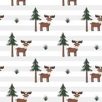 Seamless pattern with elk and pine. Cute animals pattern. Woodland. Wildlife backgrounds. vector