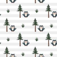 Seamless pattern with owl and pine. Cute animals pattern. Woodland. Wildlife backgrounds. vector