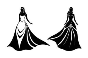 Two brides in a flowing gown silhouette vector