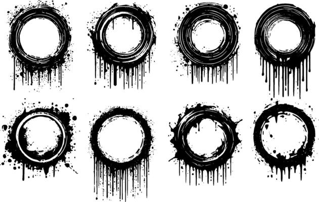 Ink grunge dripping circle set, black drip frames, retro vintage bundle, grunge drip, ink drip, red paint dripping, stain set, black splattter set, crime collection