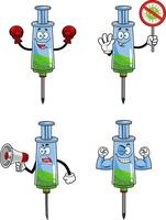 Syringe Vaccine Cartoon Character Series. Collection Set vector