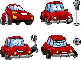 Red Car Cartoon Character Poses. Collection Set Isolated On White Background vector
