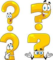Funny Yellow Question Mark Cartoon Characters. Collection Set vector