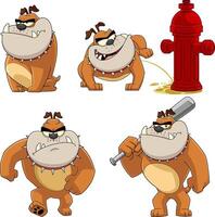 Bulldog Cartoon Character. Hand Drawn Collection Set Isolated On White Background vector