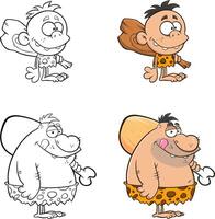 Caveman Cartoon Characters. Collection Set Isolated On White Background vector