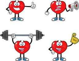 Red Heart Cartoon Character Series. Collection Set vector