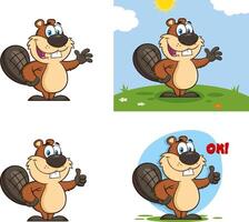 Beaver Cartoon Mascot Character. Collection Set vector