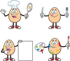 Egg Cartoon Mascot Character. Collection Set vector