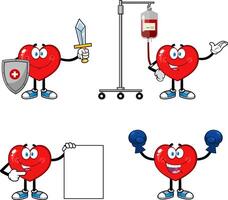 Red Heart Cartoon Character Series. Collection Set Isolated On White Background vector