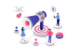 Referral marketing 3d isometric concept in geometry graphic design for web. People getting friends recommends and attracting to referral customer loyalty program announcement. illustration. vector