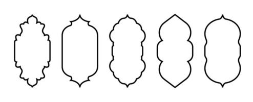 Arabic Islamic arch window shapes for Ramadan Kareem. Set of Moroccan, Turkish, and Arabian outline frames. Mosque door, arch pattern, Islamic architecture elements isolated on transparent background vector
