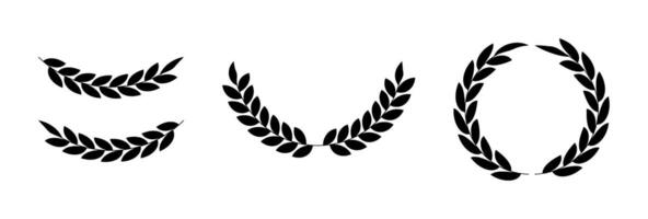 Set of black laurel wreath and branches on transparent background. Leaf in circle frames. Decorative vintage line elements collection. Awards, winner, trophy, branches, foliate or leaves circle badge vector