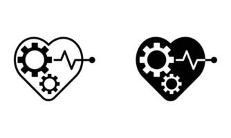 heart with cogwheel and heartbeat vector