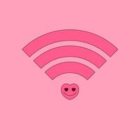 Valentine day card with wifi signal mobile phone. Trendy retro groovy style. Perfect for social media content, posts and more. illustration vector