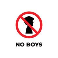 no boys allowed with male symbol - illustration, silhouette of half a man's face with a red prohibition symbol vector