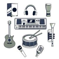 Illustration of various hand drawn musical instruments vector