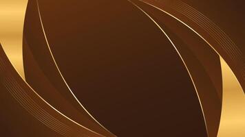 Abstract dark brown luxury curved background with gold lines. Wallpaper vector