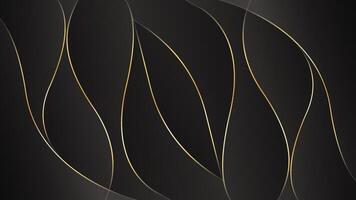 Abstract black elegant luxury background with gold lines, modern wallpaper with flowing waves. vector