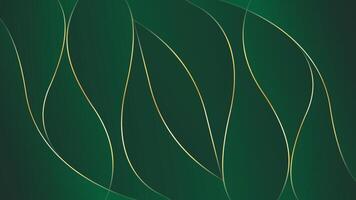 Abstract green emerald elegant luxury background with gold lines, modern wallpaper with flowing waves. vector