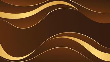 Dark brown luxury background with gold lines. Abstract wave modern wallpapers vector