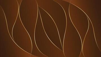 Abstract dark brown luxury wave background with gold lines vector