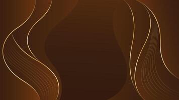 Luxurious dark brown abstract wave background with gold lines vector